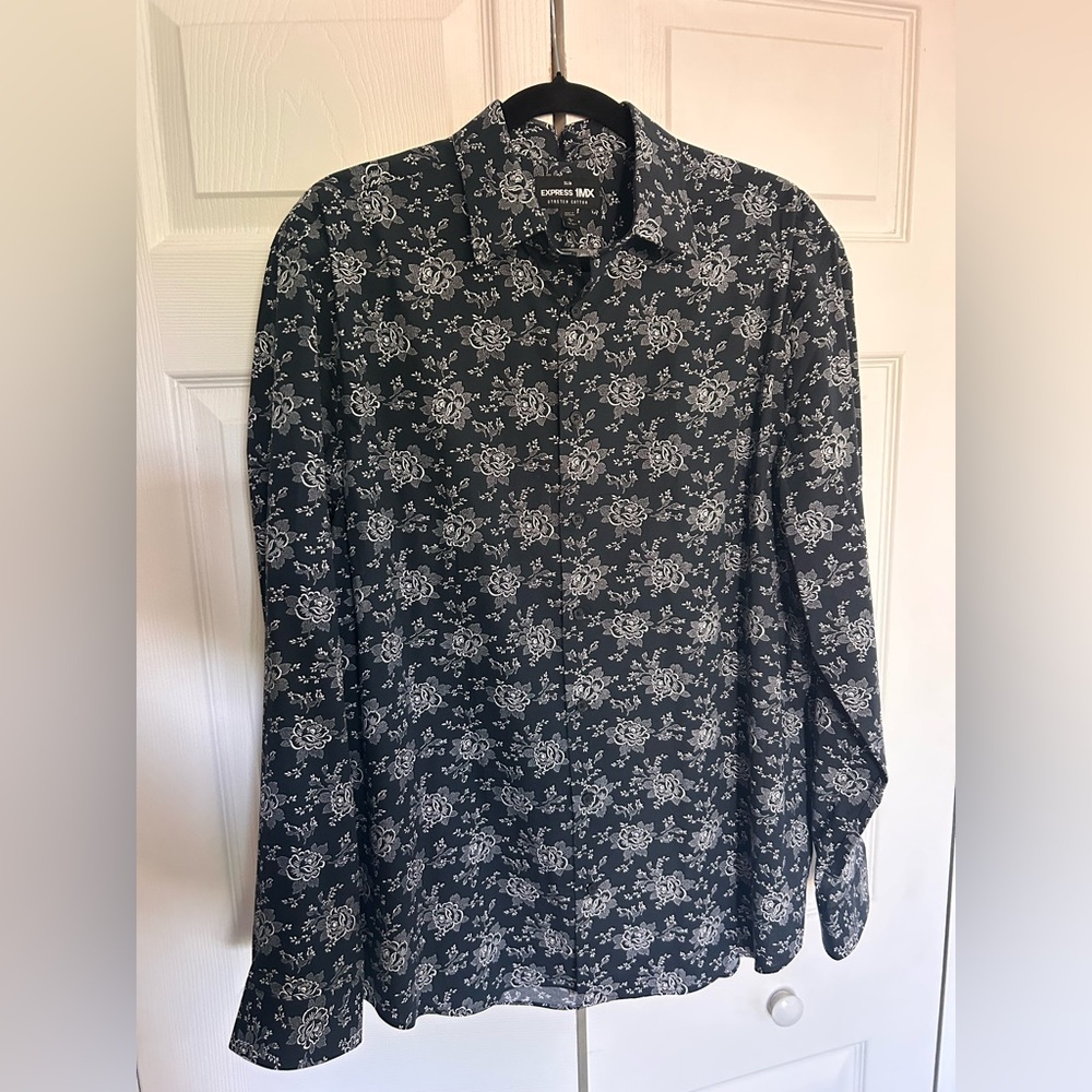 Express Black and White Casual Button Down Shirt